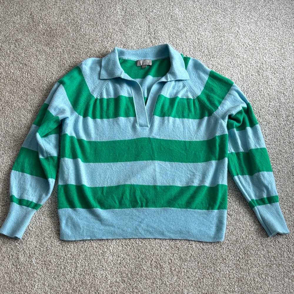 J. Crew Cashmere Collared Sweater in Rugby Stripe